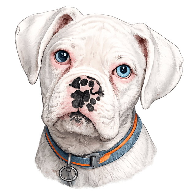 Jazz, a white Boxer puppy